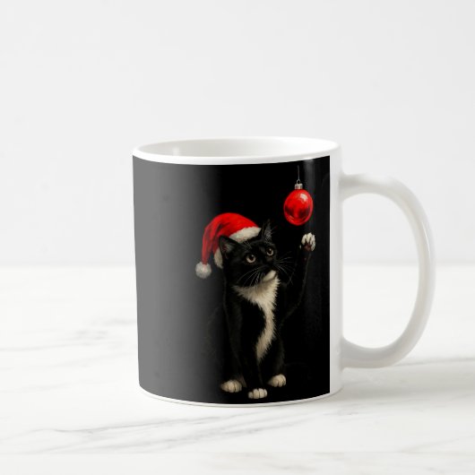 Funny Tuxedo Bauble Cat Santa Hat Red Xmas Christm Koffiemok (Rechts)