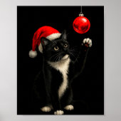 Funny Tuxedo Bauble Cat Santa Hat Red Xmas Christm Poster (Voorkant)