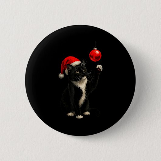 Funny Tuxedo Bauble Cat Santa Hat Red Xmas Christm Ronde Button 5,7 Cm (Voorkant)