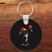 Funny Tuxedo Bauble Cat Santa Hat Red Xmas Christm Sleutelhanger (Voorkant)