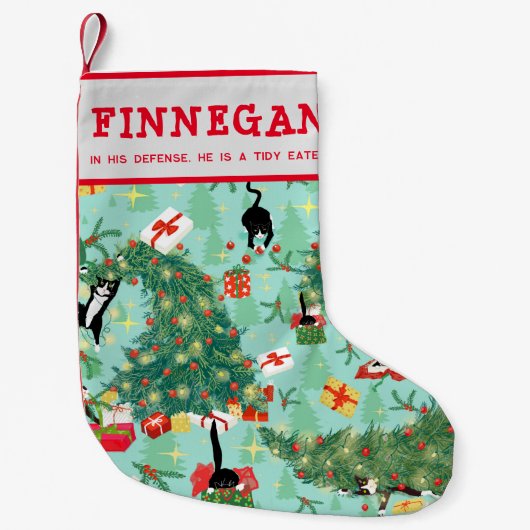 Funny Tuxedo Cat and Kerstmis Custom Kleine Kerstsok (Voorkant)