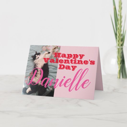 Funny Tuxedo Cat Happy Valentines Day Name Card Kaart (Voorkant)