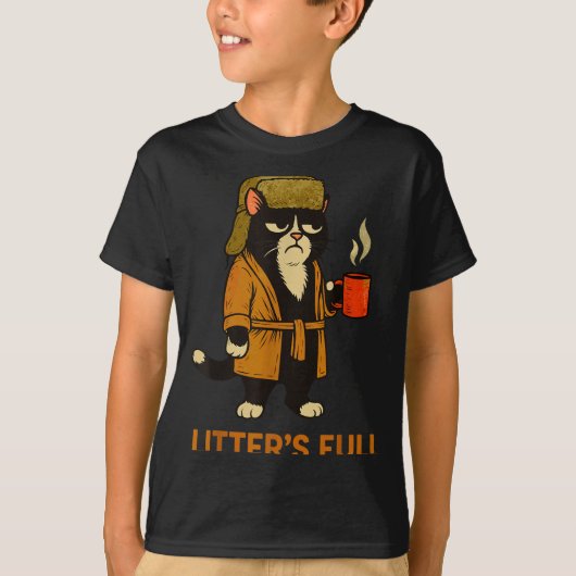 Funny Tuxedo Cat “litter’s Full” Coffee, Cat Parod T-shirt (Voorkant)