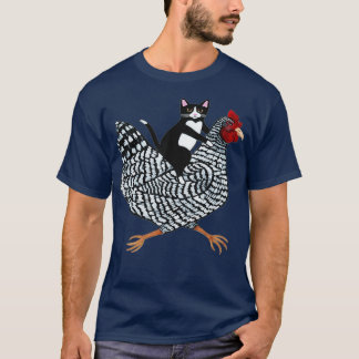Funny Tuxedo Cat on a Chicken Funny Chicken Gifts T-shirt