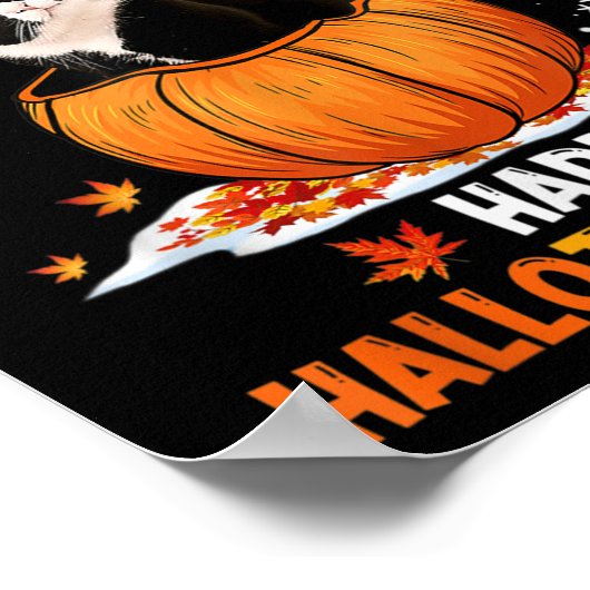 Funny Tuxedo Cat On Pumpkin Happy Hallothanksmas M Poster (Hoek)
