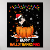 Funny Tuxedo Cat On Pumpkin Happy Hallothanksmas M Poster (Voorkant)