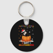 Funny Tuxedo Cat On Pumpkin Happy Hallothanksmas M Sleutelhanger (Voorkant)