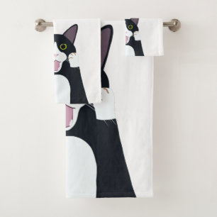 Funny tuxedo cat pun cartoon bad handdoek