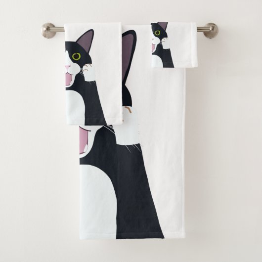 Funny tuxedo cat pun cartoon bad handdoek (Insitu)