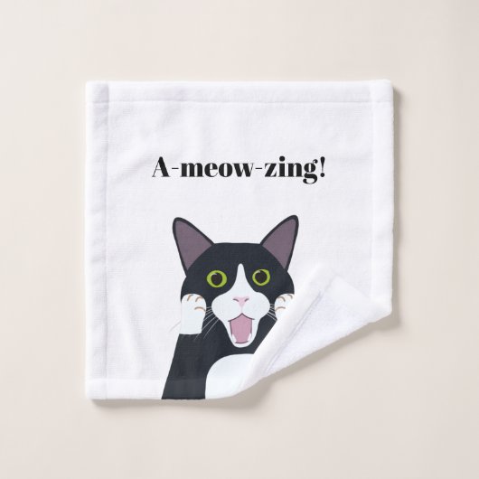 Funny tuxedo cat pun cartoon bad handdoek (Wasdoekje)