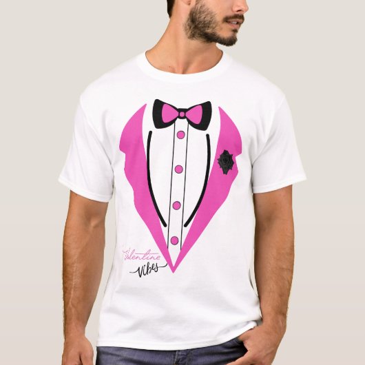 Funny Tuxedo Costume Valentijnsdag Pink Tuxedo T-shirt (Voorkant)