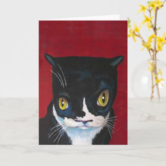Funny Tuxedo Kat Kaart (Gele Bloem)
