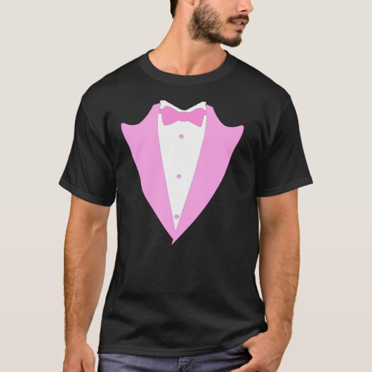 Funny Tuxedo Vest Formele Roze Stropdas T-shirt (Voorkant)