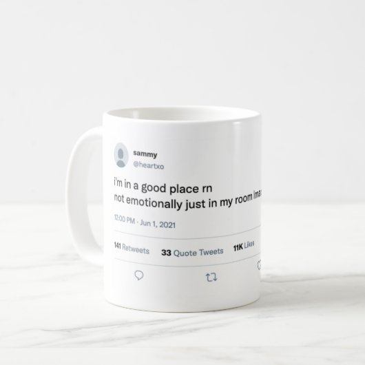 Funny Tweet op een Mok Dorm, Apartement (Voorkant links)