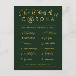 Funny Twelve Days of Corona Gold Kerstgroen Feestdagenkaart