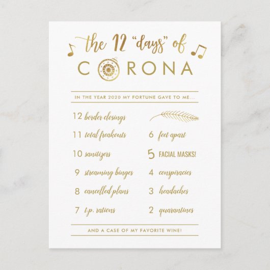 Funny Twelve Days of Corona | Goud kerstwit Feestdagenkaart (Voorkant)