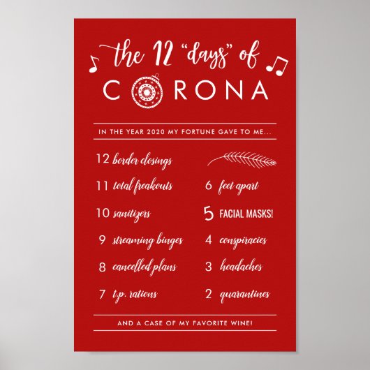 Funny Twelve Days of Corona | Kerstfeestdag Poster (Voorkant)