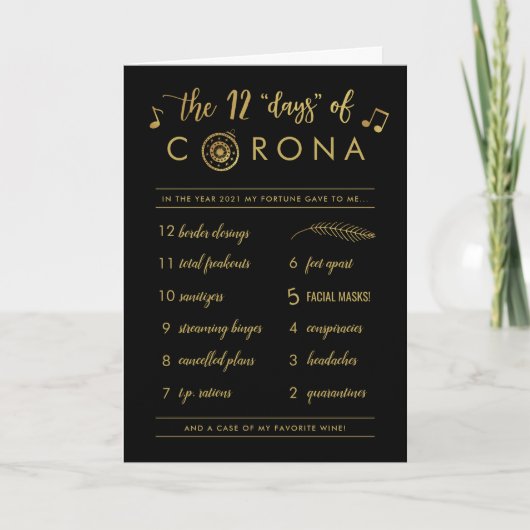 Funny Twelve Days of Corona Kerstmis Black Feestdagen Kaart (Voorkant)