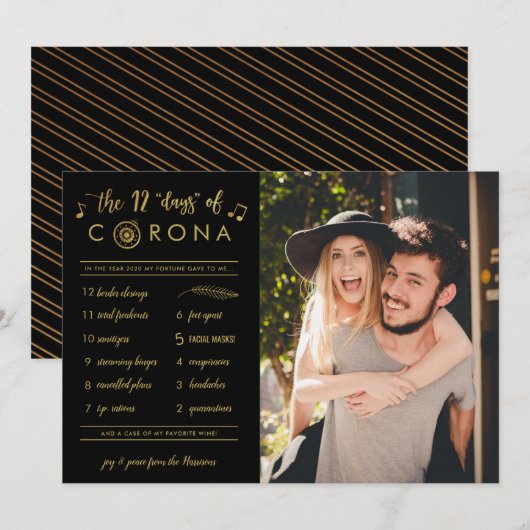 Funny Twelve Days van Corona Photo Gold Black Feestdagenkaart (Voorkant / Achterkant)