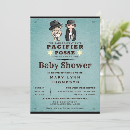 Funny Twins Pacifier Western Baby shower Kaart (Staand voorkant)