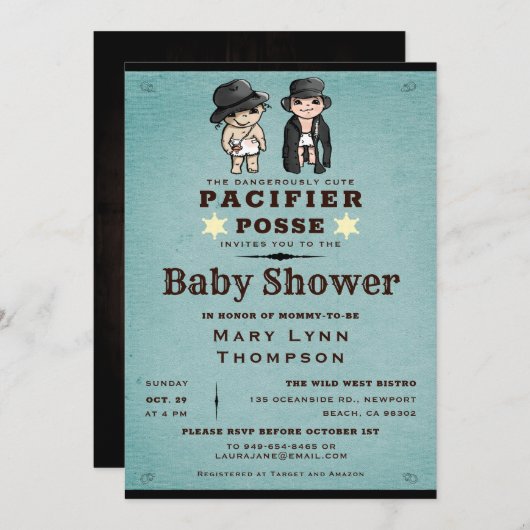 Funny Twins Pacifier Western Baby shower Kaart (Voorkant / Achterkant)