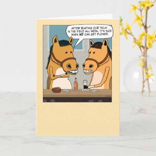 Funny Two Horses die geploegd worden Kaart (Gele Bloem)