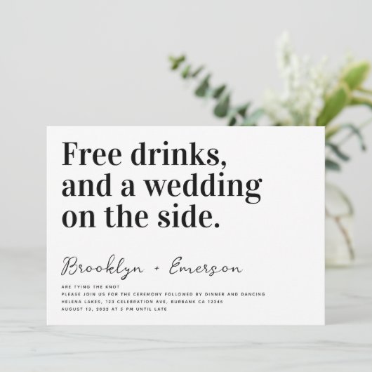 Funny Typography Black White Wedding Kaart (Staand voorkant)