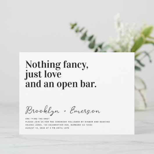 Funny Typography Black White Wedding Kaart (Staand voorkant)