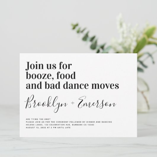 Funny Typography Black White Wedding Kaart (Staand voorkant)