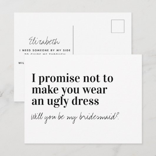 Funny Typography Bridesmaid Voorstel Aankondigingskaart (Voorkant / Achterkant)