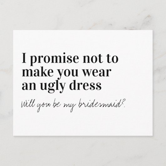 Funny Typography Bridesmaid Voorstel Aankondigingskaart (Voorkant)