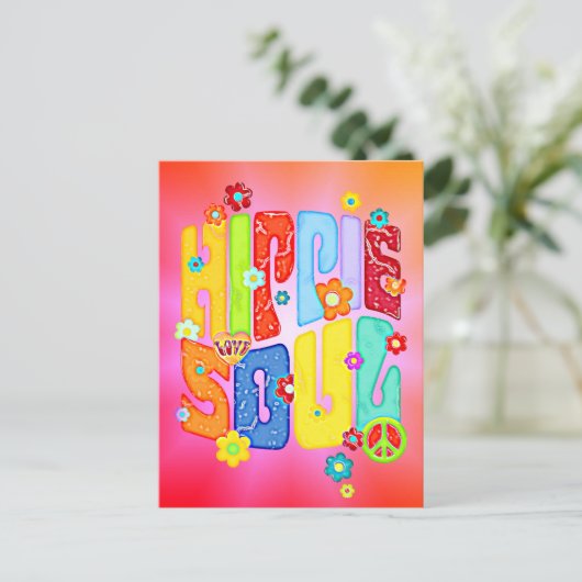 Funny Typography - HIPPIE SOUL 1 Briefkaart (Staand voorkant)