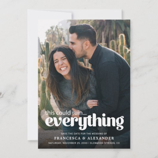 Funny Typography Photo Wedding Announement Save The Date (Voorkant)