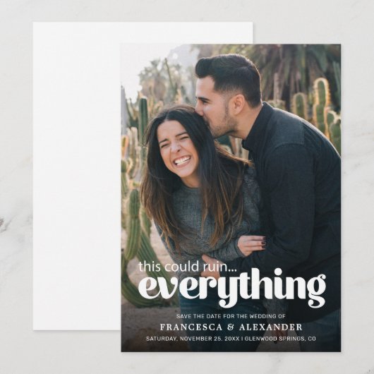 Funny Typography Photo Wedding Announement Save The Date (Voorkant / Achterkant)