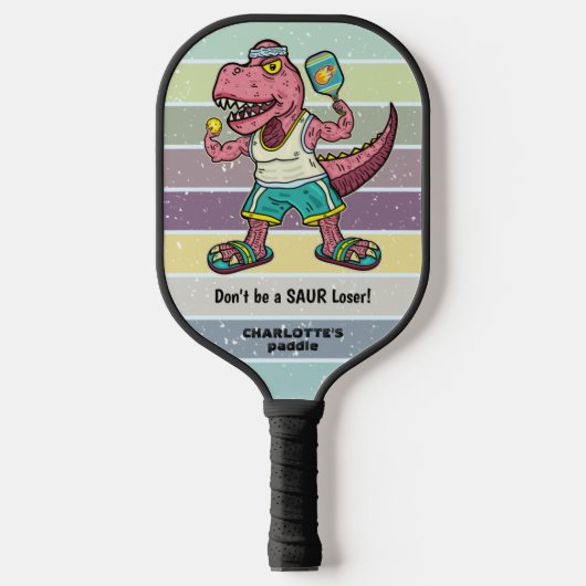 Funny Tyrannosaurus Rex Pink T-Rex Retro Custom Pickleball Paddle (Voorkant)
