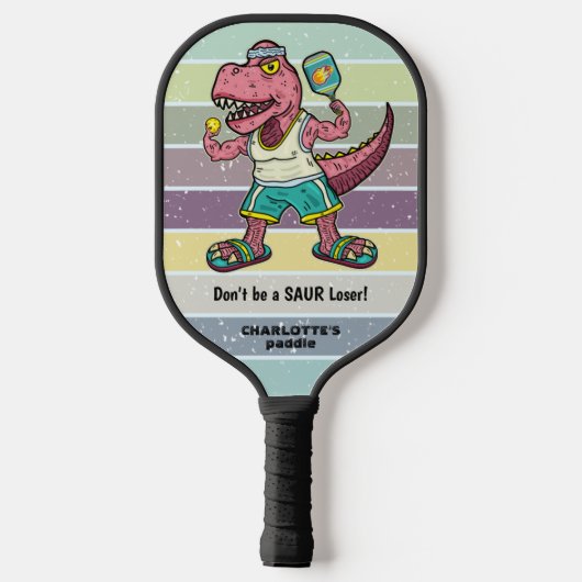 Funny Tyrannosaurus Rex Pink T-Rex Retro Custom Pickleball Paddle (Achterkant)