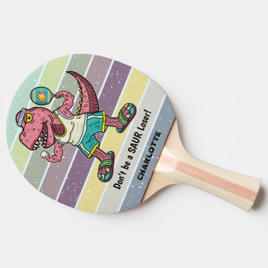 Funny Tyrannosaurus Rex Pink T-Rex Retro Custom Tafeltennisbatje (Zijkant)