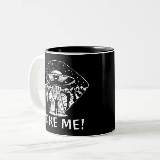 Funny UFO Alien Abduction Samenzwerm Tweekleurige Koffiemok (Voorkant links)