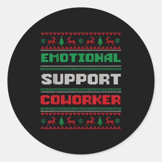 Funny Ugly Christmas Sweater Emotional Suprt Cowor Ronde Sticker (Voorkant)