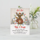 Funny Ugly Christmas Sweater Reindeer Cocktail Kaart (Staand voorkant)