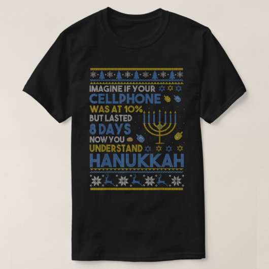 Funny Ugly Hanukkah, Chanukah Cellphone Menorah Ha T-shirt (Design voorkant)