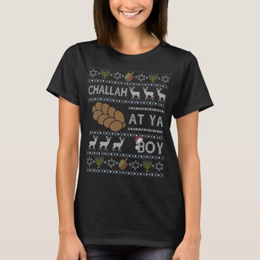Funny Ugly Hanukkah Sweater Challah bij Ya Boy Mat T-shirt (Voorkant)