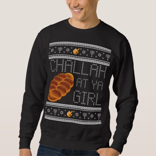 Funny Ugly Hanukkah Sweater Challah bij Ya Girl (Voorkant)