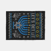 Funny Ugly Hanukkah Sweater Lets Get Lit Menorah J Fleece Deken (Voorkant (Horizontaal))