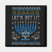 Funny Ugly Hanukkah Sweater Lets Get Lit Menorah J Magneet (Voorkant)
