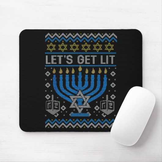 Funny Ugly Hanukkah Sweater Lets Get Lit Menorah J Muismat (Met muis)