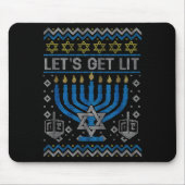 Funny Ugly Hanukkah Sweater Lets Get Lit Menorah J Muismat (Voorkant)