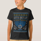 Funny Ugly Hanukkah Sweater Lets Get Lit Menorah J T-shirt (Voorkant)