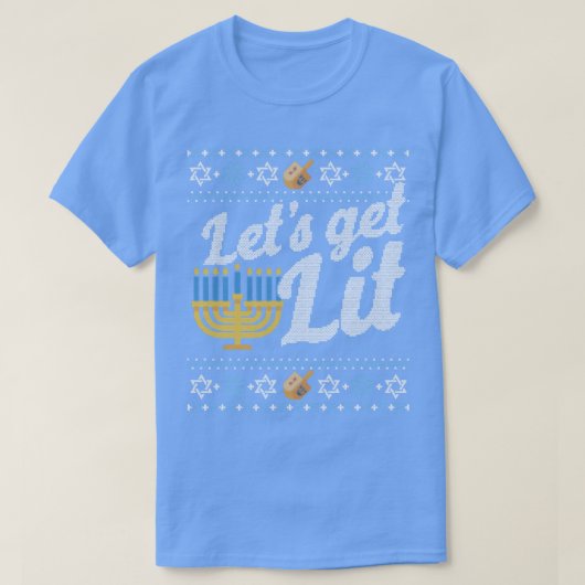 Funny Ugly Hanukkah Sweater Lets Get Lit Menorah T-shirt (Design voorkant)