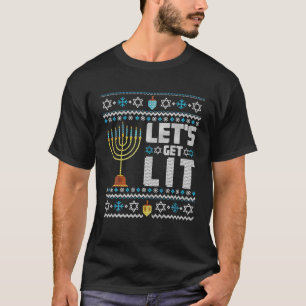 Funny Ugly Hanukkah Sweater Lets get Lit Menorah T-shirt